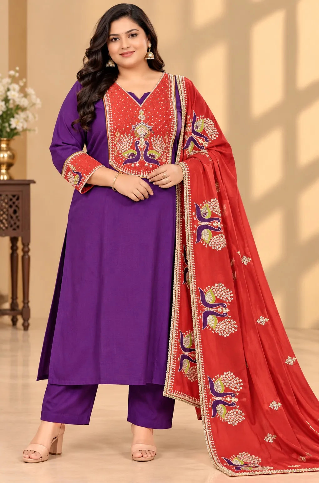 Plus Size Vectican Kurthi 3pcs Set