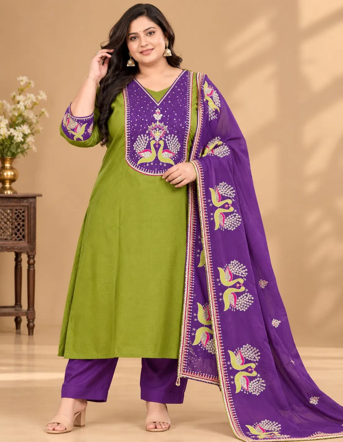 Plus Size Vectican Kurthi 3pcs Set