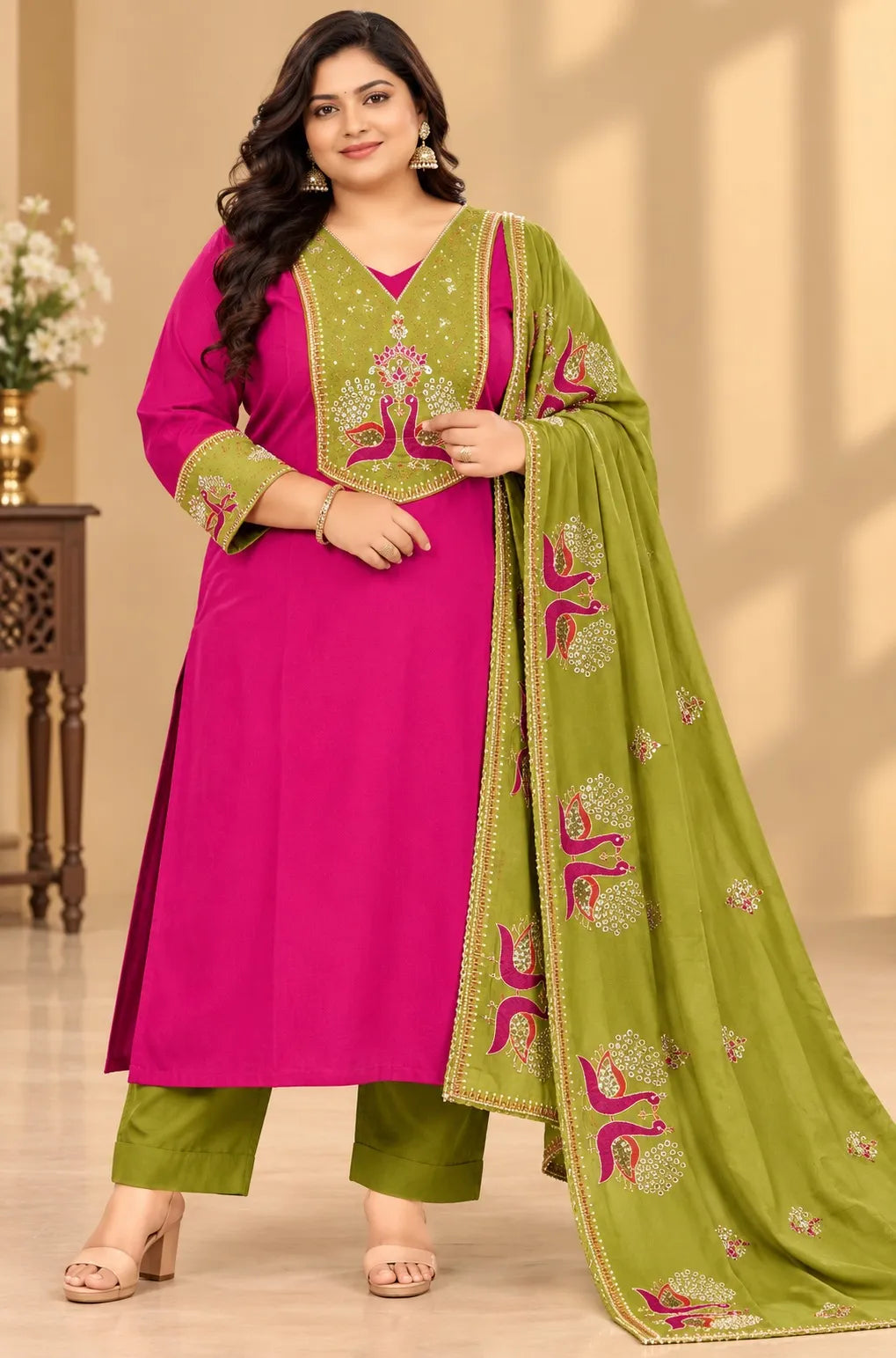 Plus Size Vectican Kurthi 3pcs Set