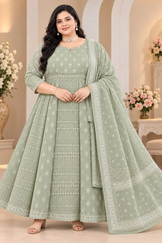 Plus Size Jaipur Mirror Umbrella With Dupatta