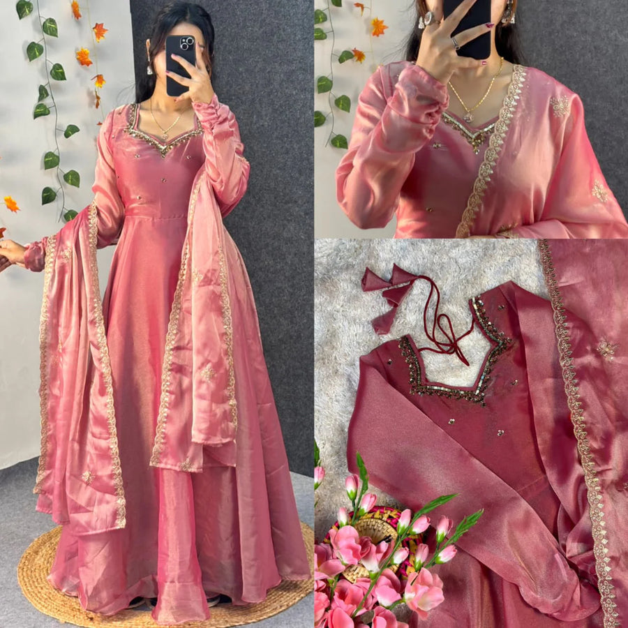 Varnika Anarkali Aari Work With Dupatta Work