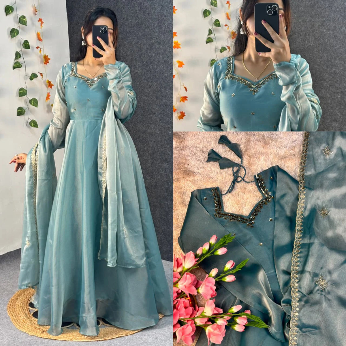 Varnika Anarkali Aari Work With Dupatta Work