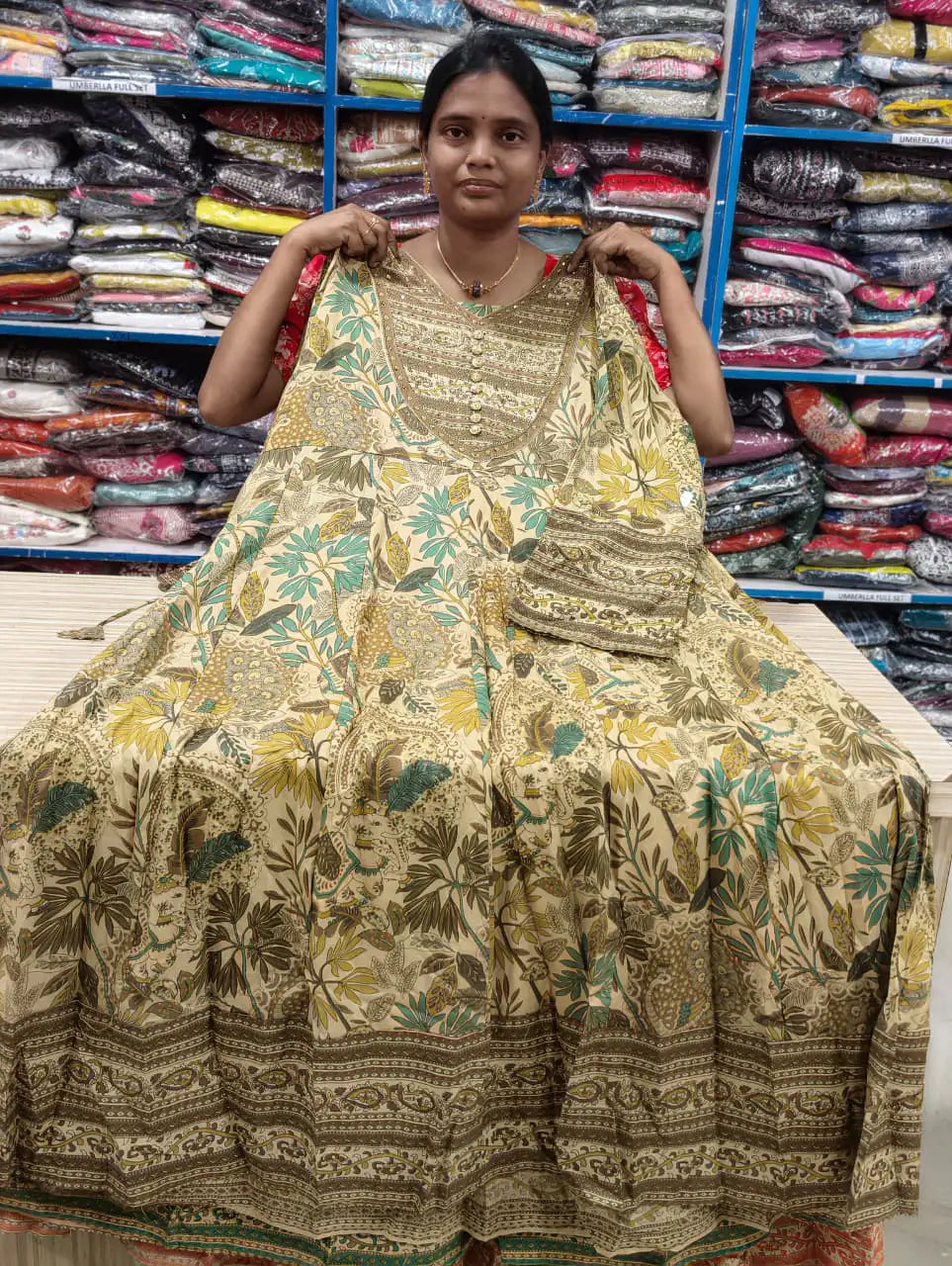 Plus Size Kalamkari Cotton Different Neck Pattern