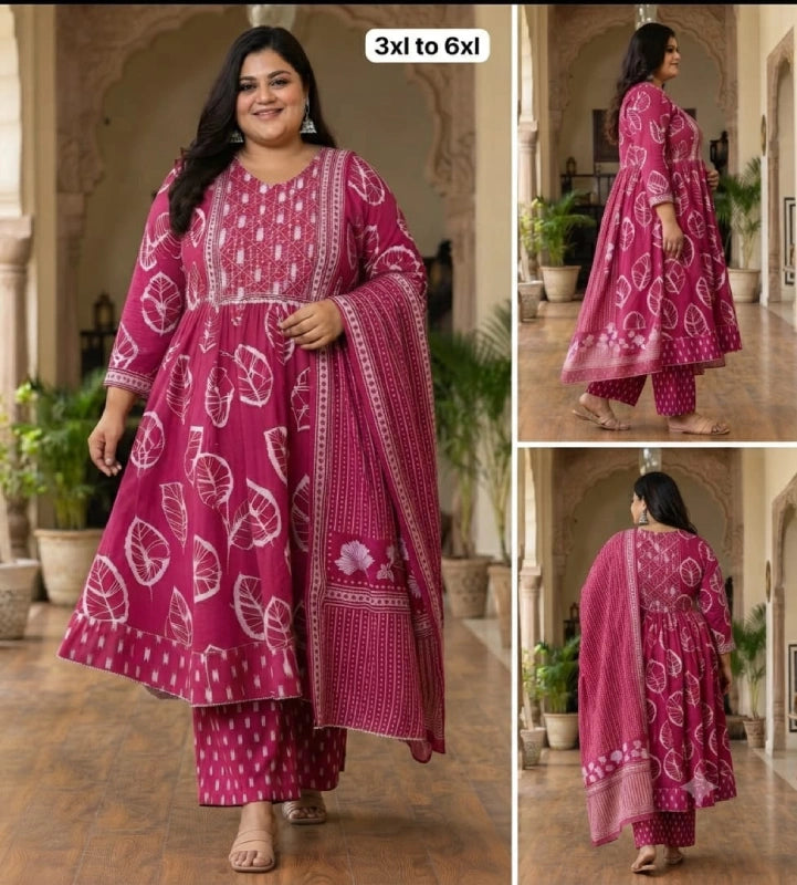 Big Size Pure Cotton Kurti Pent Duppata Set – Mejantha Pink – SSBO3