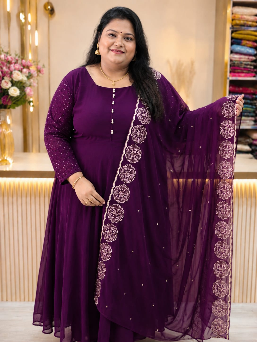Plus Size Georgette Heavy Sequence Work 3pcs Set