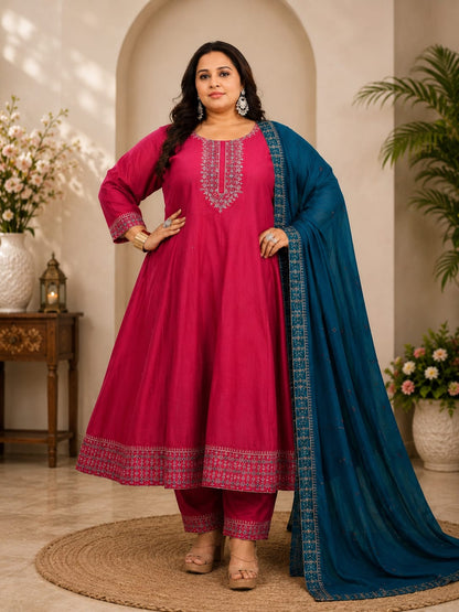 Plus Size 	 Vizhitrasilk Kali Model Anarkali