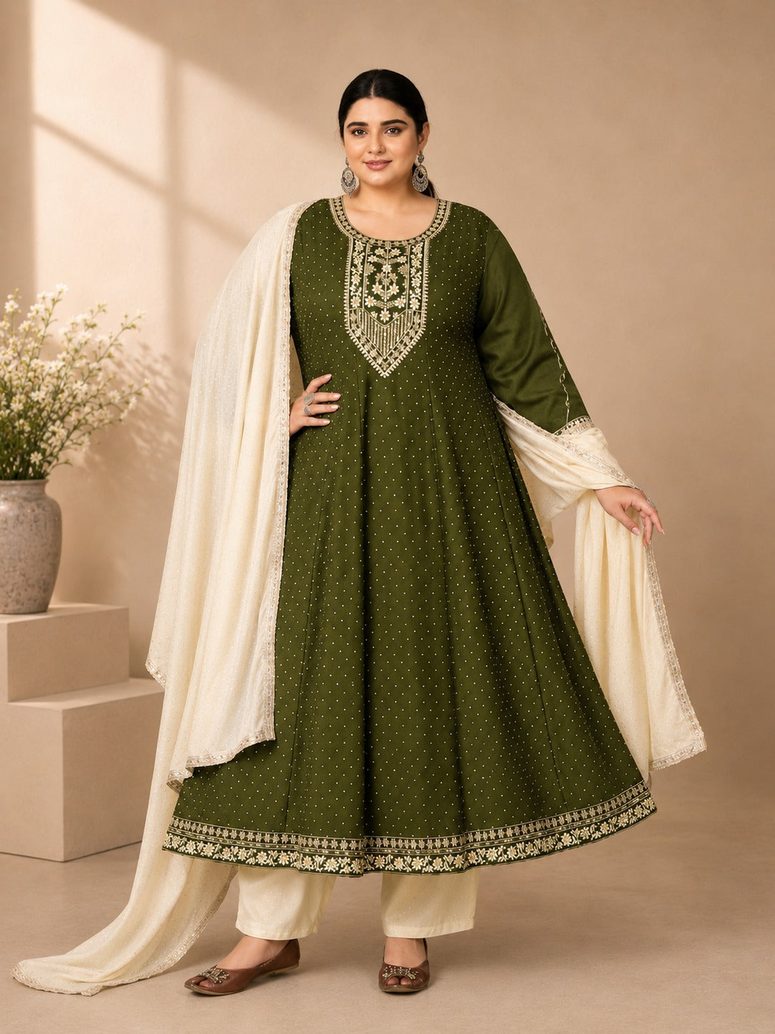 Plus Size Vichitra Silk Kali 3-Piece Sets