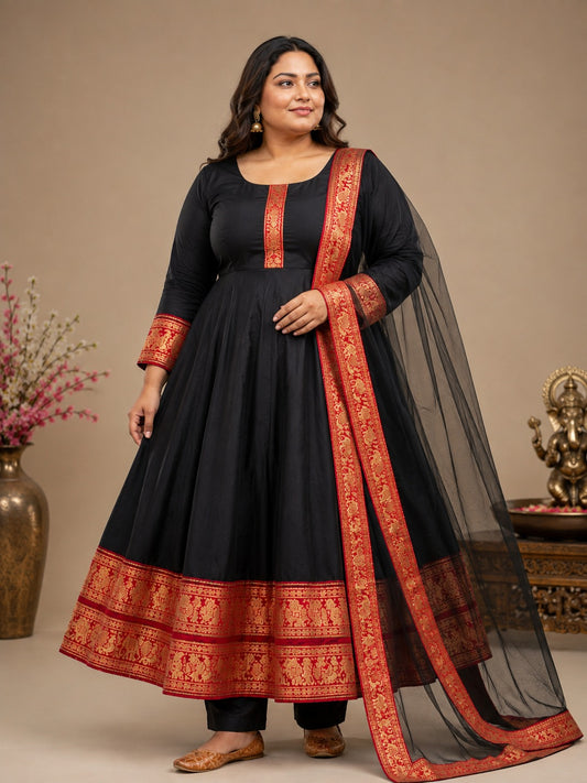 Plus Size Unique Function Pattu Border Design