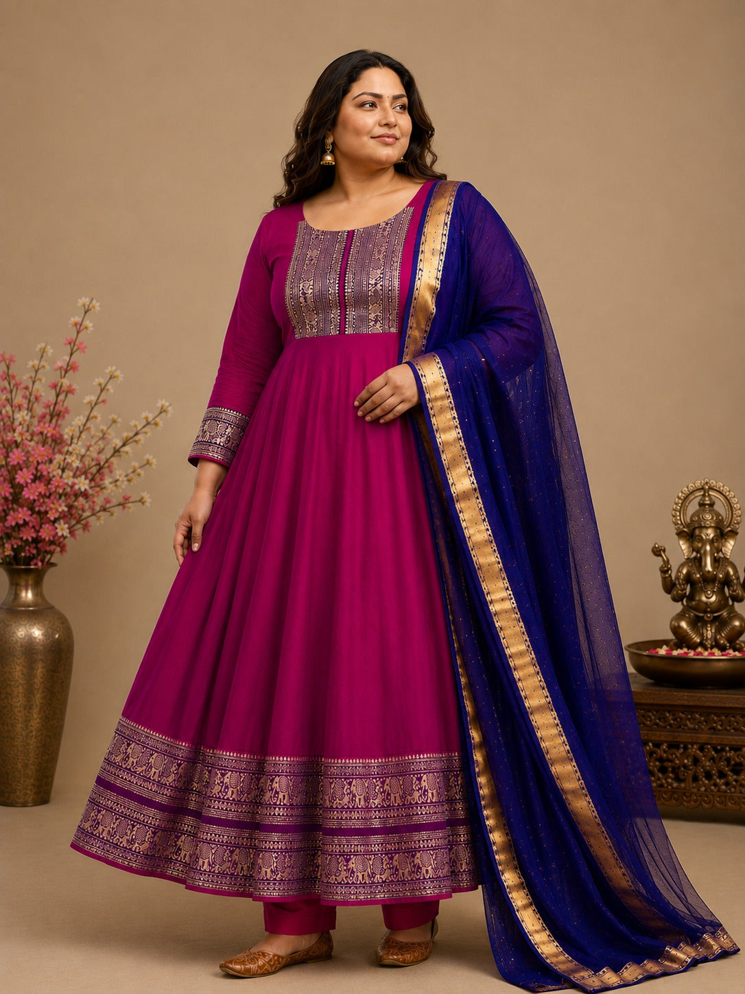 Plus Size Unique Function Pattu Border Design