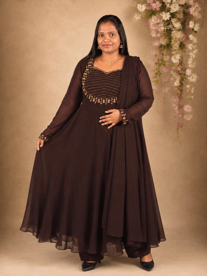 Plus Size Heart model Aari work Anarkali