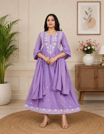 Mulcotton Anarkali Top With Dupatta