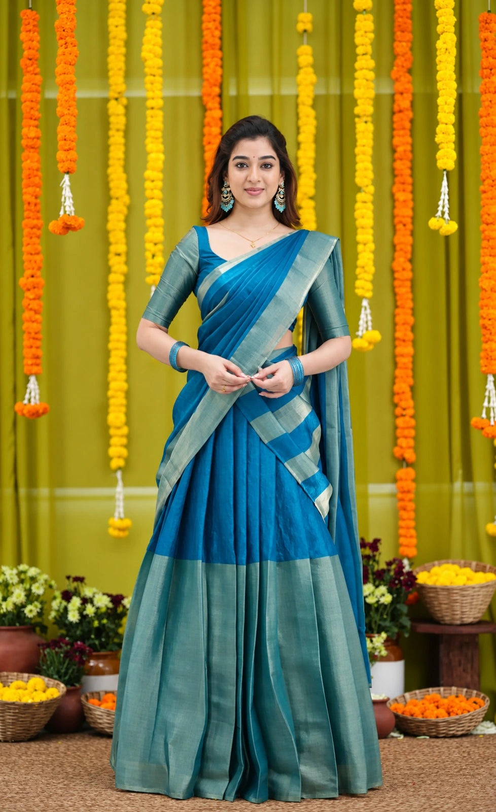 Jackaurd Gold Silk Half Saree