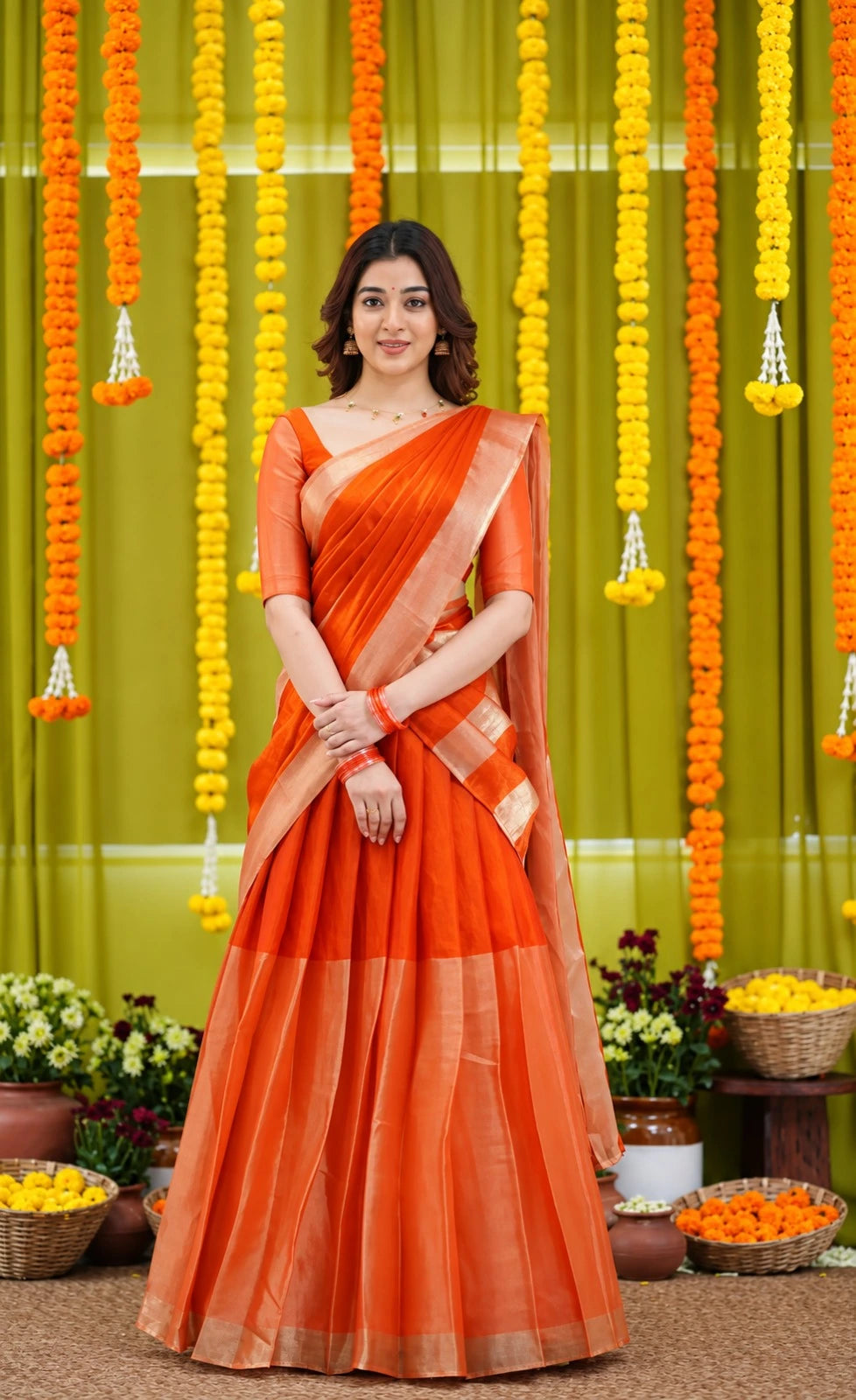 Jackaurd Gold Silk Half Saree