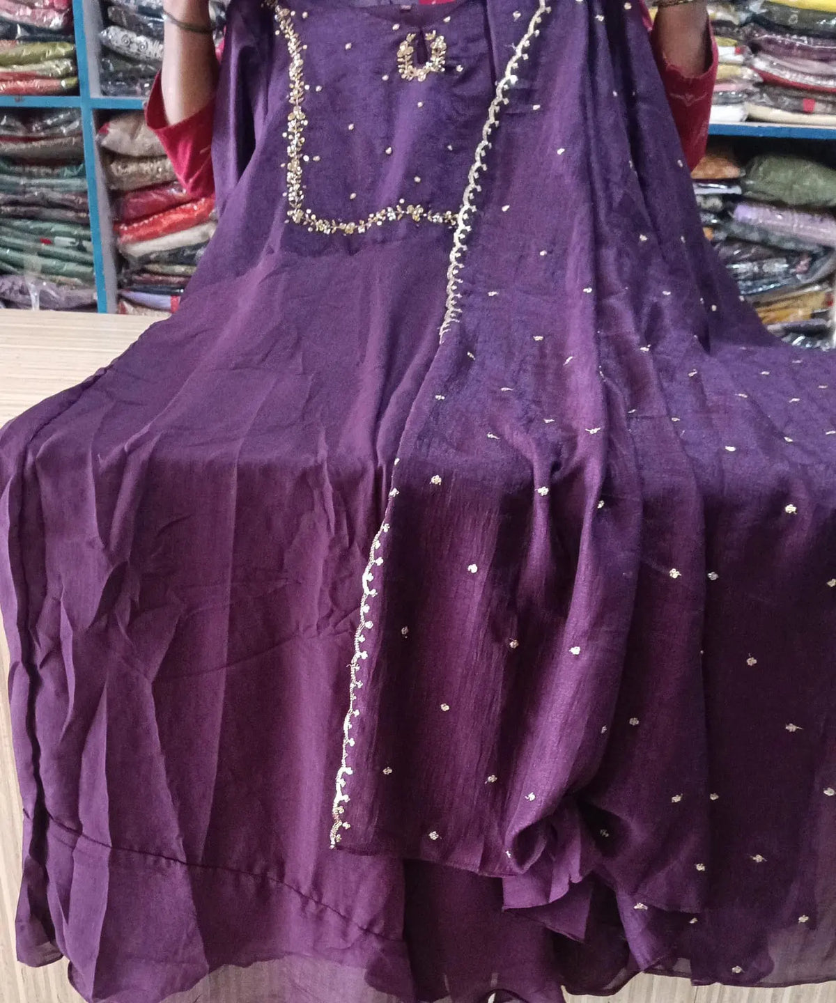Plus Size Kanaka Aari Work Umberlla with Dupatta