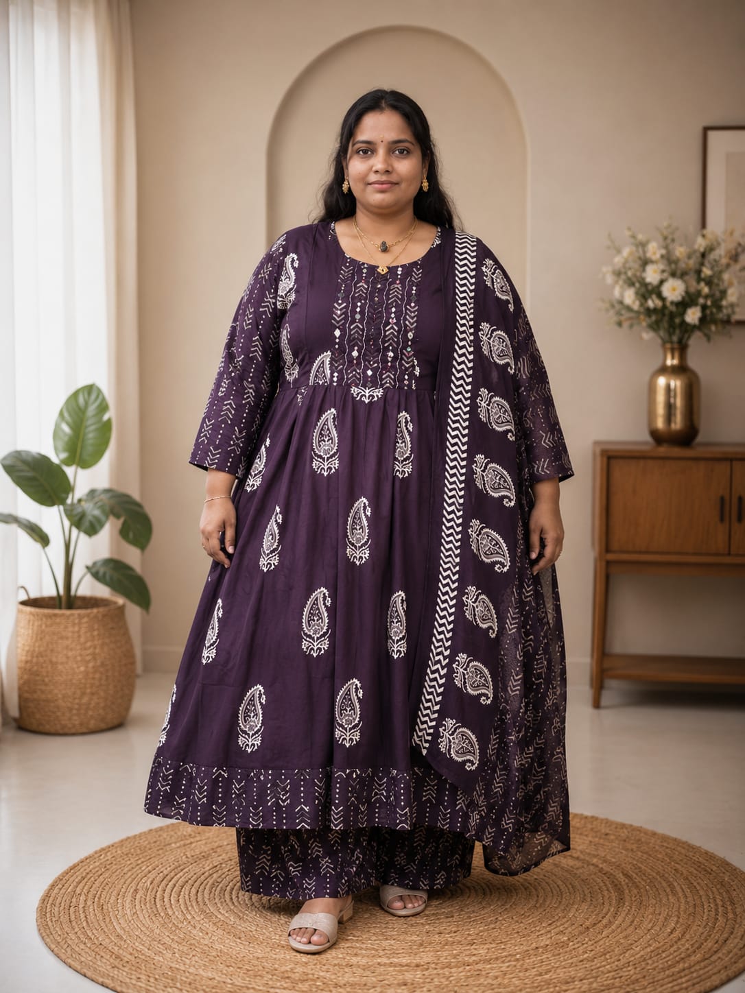 Plus Size Rayon Mirror Panel Cut Anarkali 3pcs Set - (5XL to 8XL)