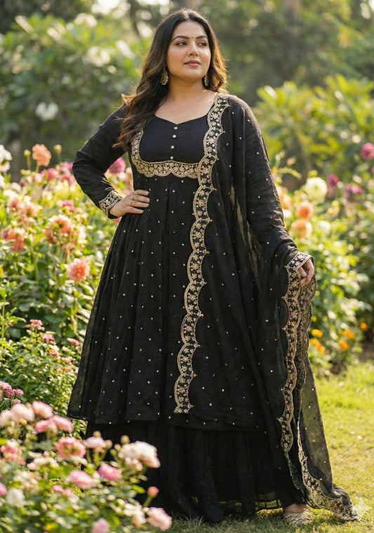 Embroidered Gown - Vichitra Silk