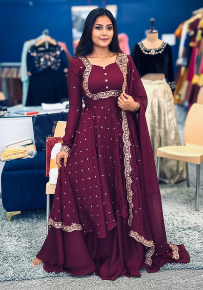 Plus Size Embroidered Gown - Vichitra Silk