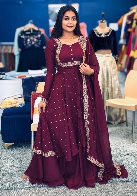 Plus Size Embroidered Gown - Vichitra Silk