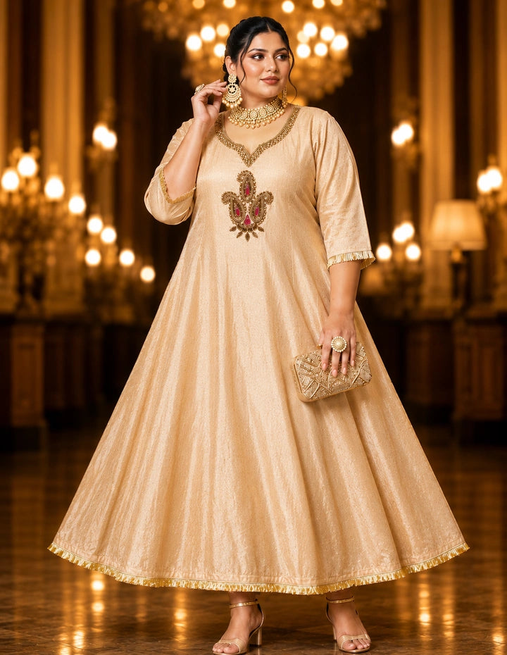 Plus Size Simmer Aari Work Kali Model  Anarkali