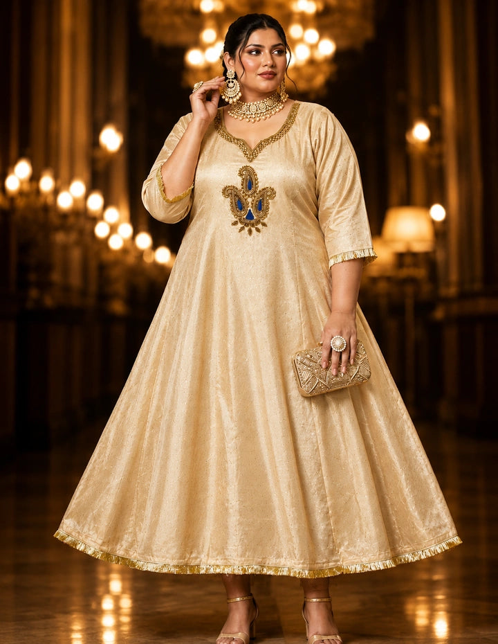 Plus Size Simmer Aari Work Kali Model  Anarkali