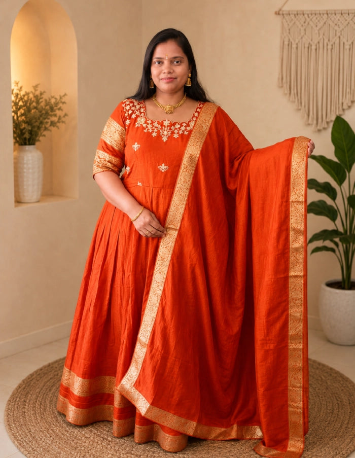 Plus Size Vizhitra Pattu Anarkali 2pcs Set