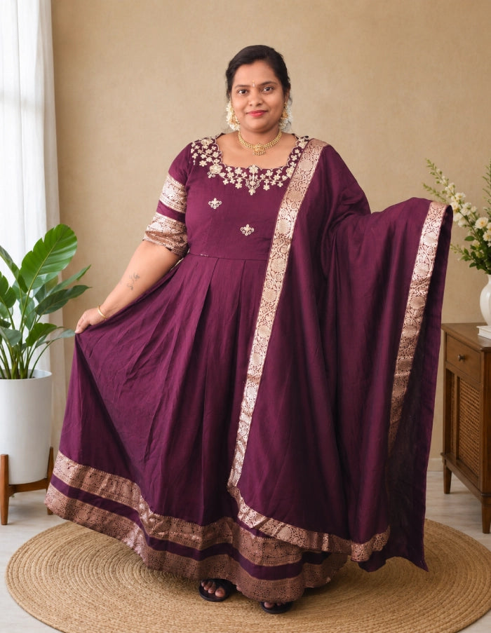 Plus Size Vizhitra Pattu Anarkali 2pcs Set